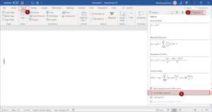 control keys to insert equation in word